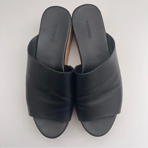 VINCE James B Leather Women’s Platform Cork Slide Black Sandals size 7.5 - Picture 3 of 14